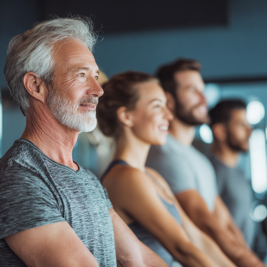 experienced fitness instructors of different ages working with clients in modern wellness center